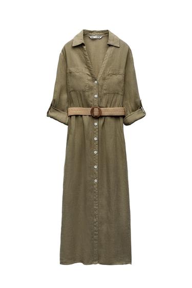 BELTED LINEN SHIRT DRESS