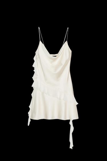 SHINY RUFFLE TRIM MINI DRESS - Ecru by Zara - Image 0