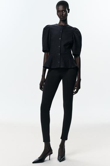 Zara PUFF SLEEVE PEPLUM TOP - Anthracite Gray - Image 0