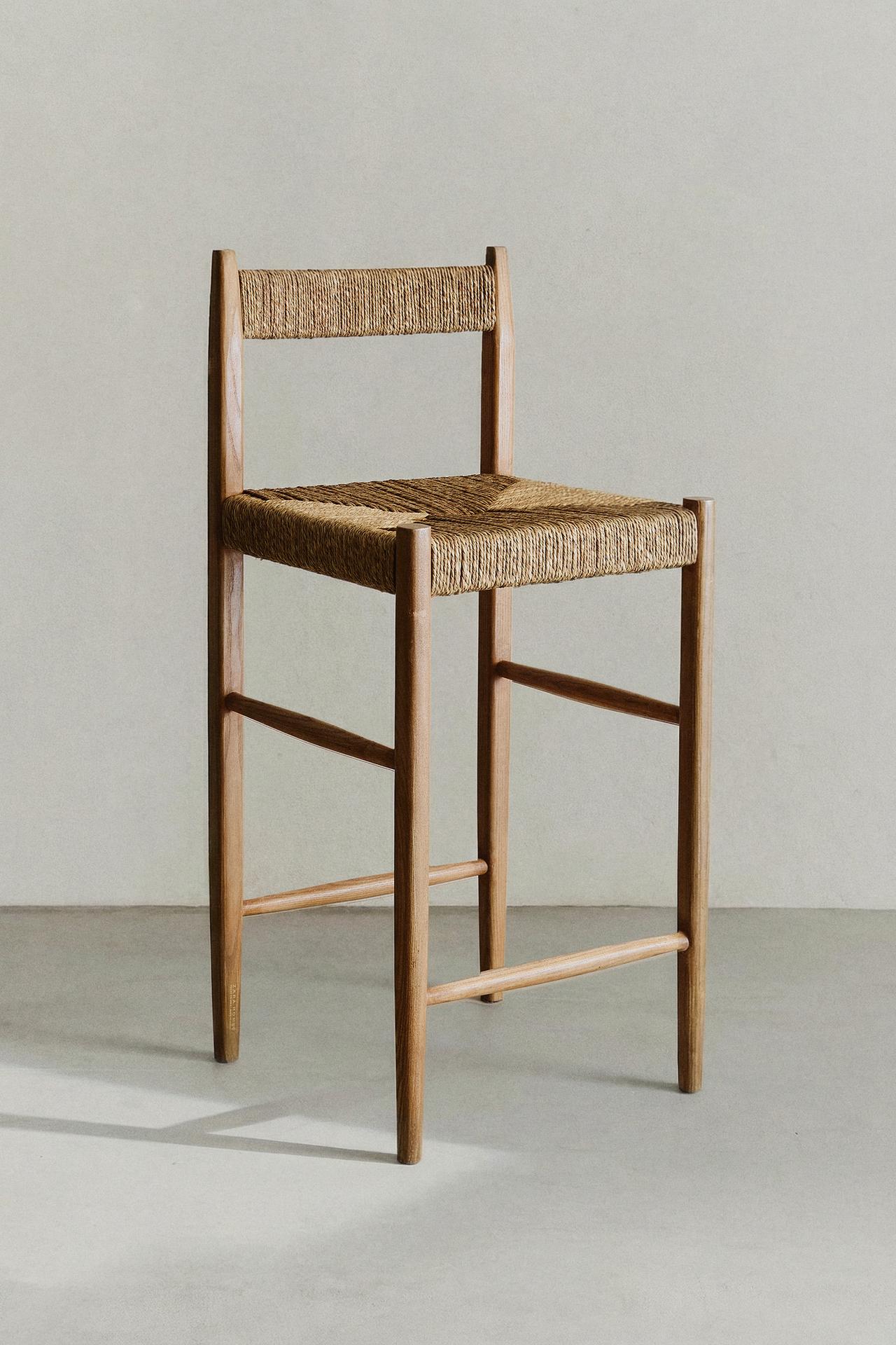 ASH WOOD TALL STOOL — Light beige