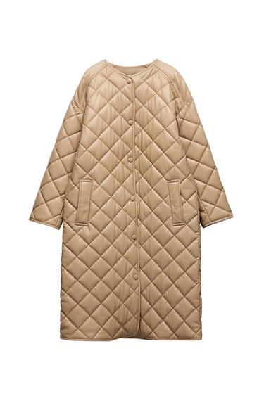LONG FAUX LEATHER PUFFER COAT