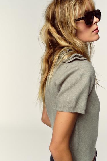 PULL EN MAILLE À FLEURS - Vert mousse de Zara - Image 2