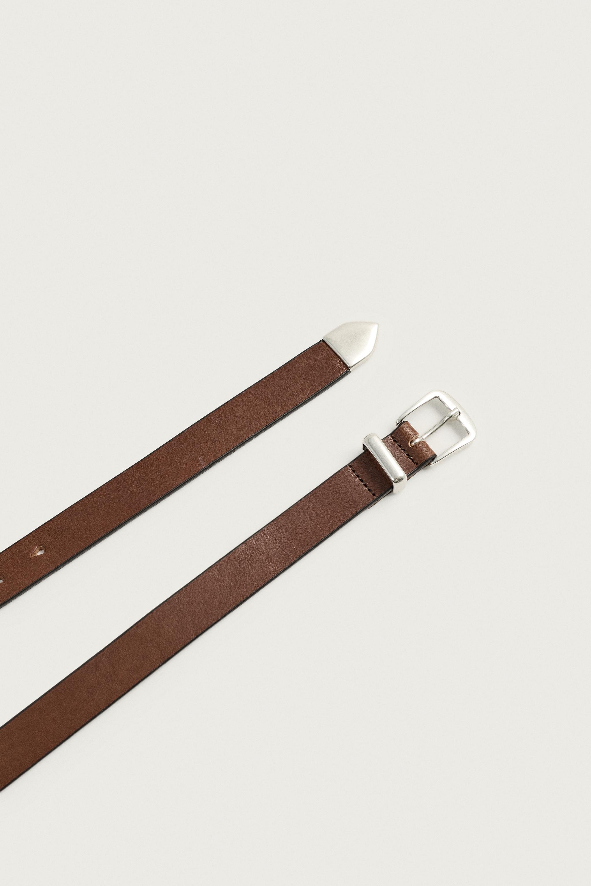 Мужские аксессуары Zara LEATHER BELT WITH METAL TIP — фото 4