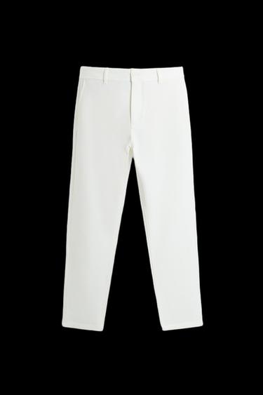 Zara TEXTURED STRETCH CHINO PANTS - White