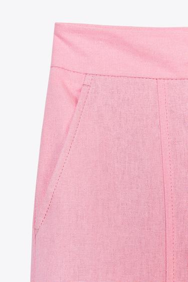 STRAIGHT-LEG LINEN BLEND TROUSERS - Pink by Zara - Image 5