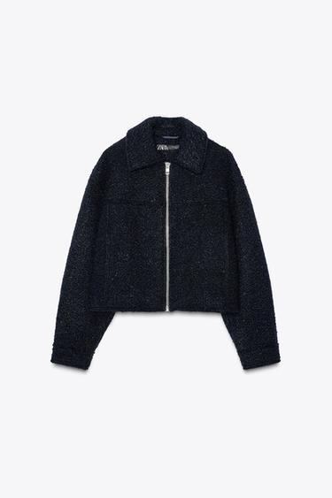 JAQUETA BOUCLÉ COM BOLSOS DE PATCH - Azul-marinho da Zara