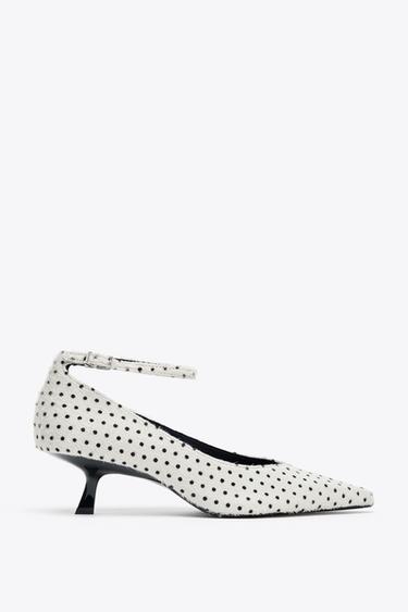 POLKA DOT LEATHER AND SHEEPSKIN HEELED SHOES - white by Zara