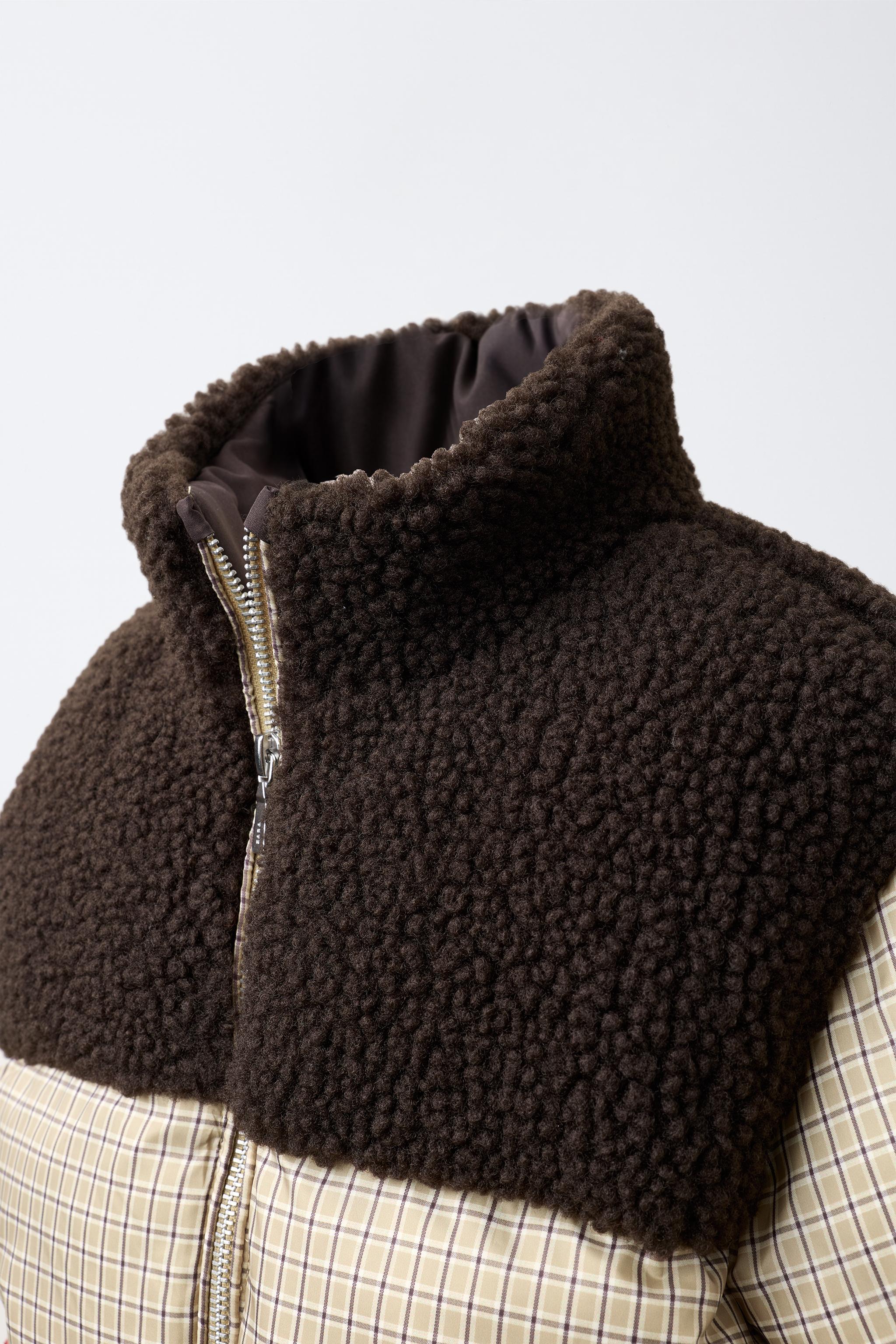 BLOUSON MATELASSÉ À CARREAUX ET FAUSSE FOURRURE
