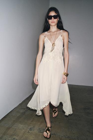 ZW COLLECTION ASYMMETRIC CROCHET DRESS - Ecru by Zara