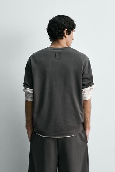 T-SHIRT WITH LABEL PATCH - Dark grey by Zara - Image 2