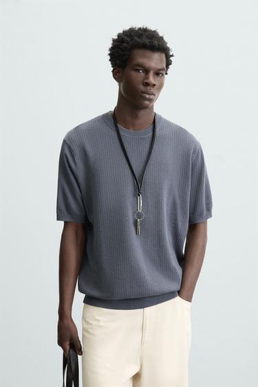 TEXTURED KNIT T-SHIRT - Grey / Blue by Zara