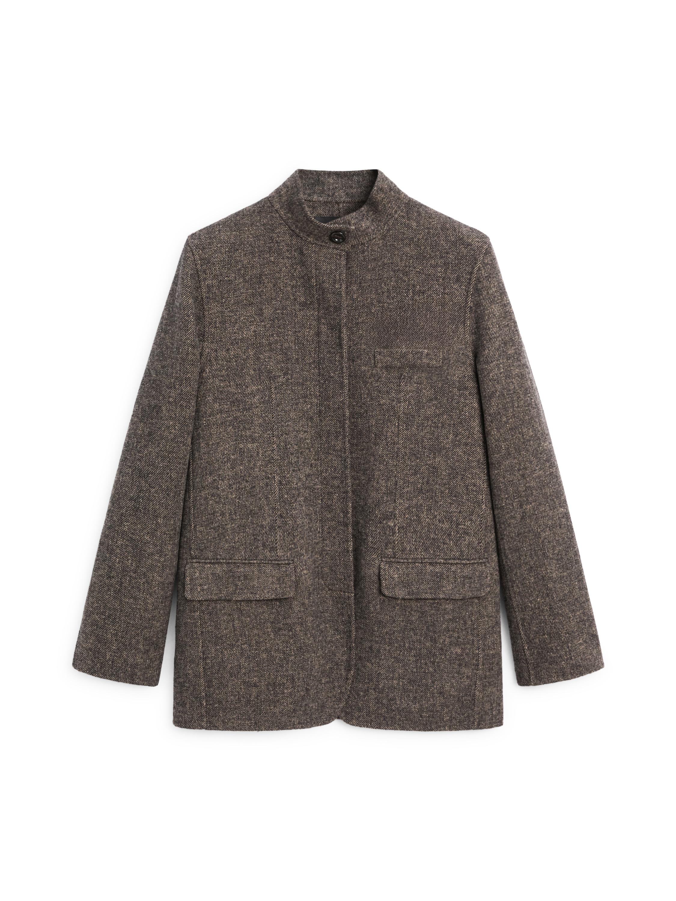 Wool blend twill coat with high collar