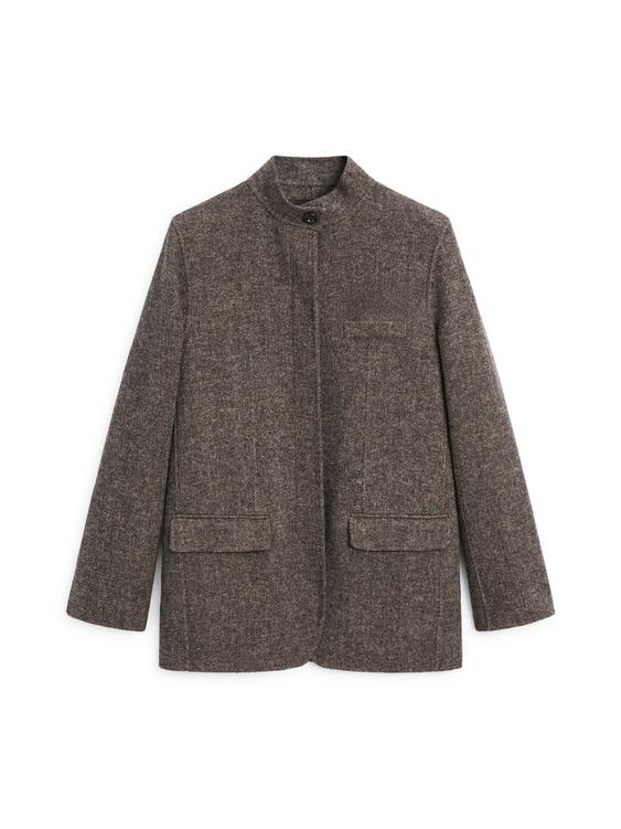 Wool blend twill coat with high collar