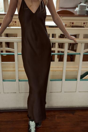 SATIN MIDI DRESS - Dark brown by Zara - Image 2