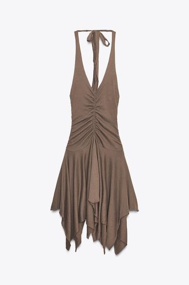 Zara ASYMMETRIC HALTER DRESS - Brown