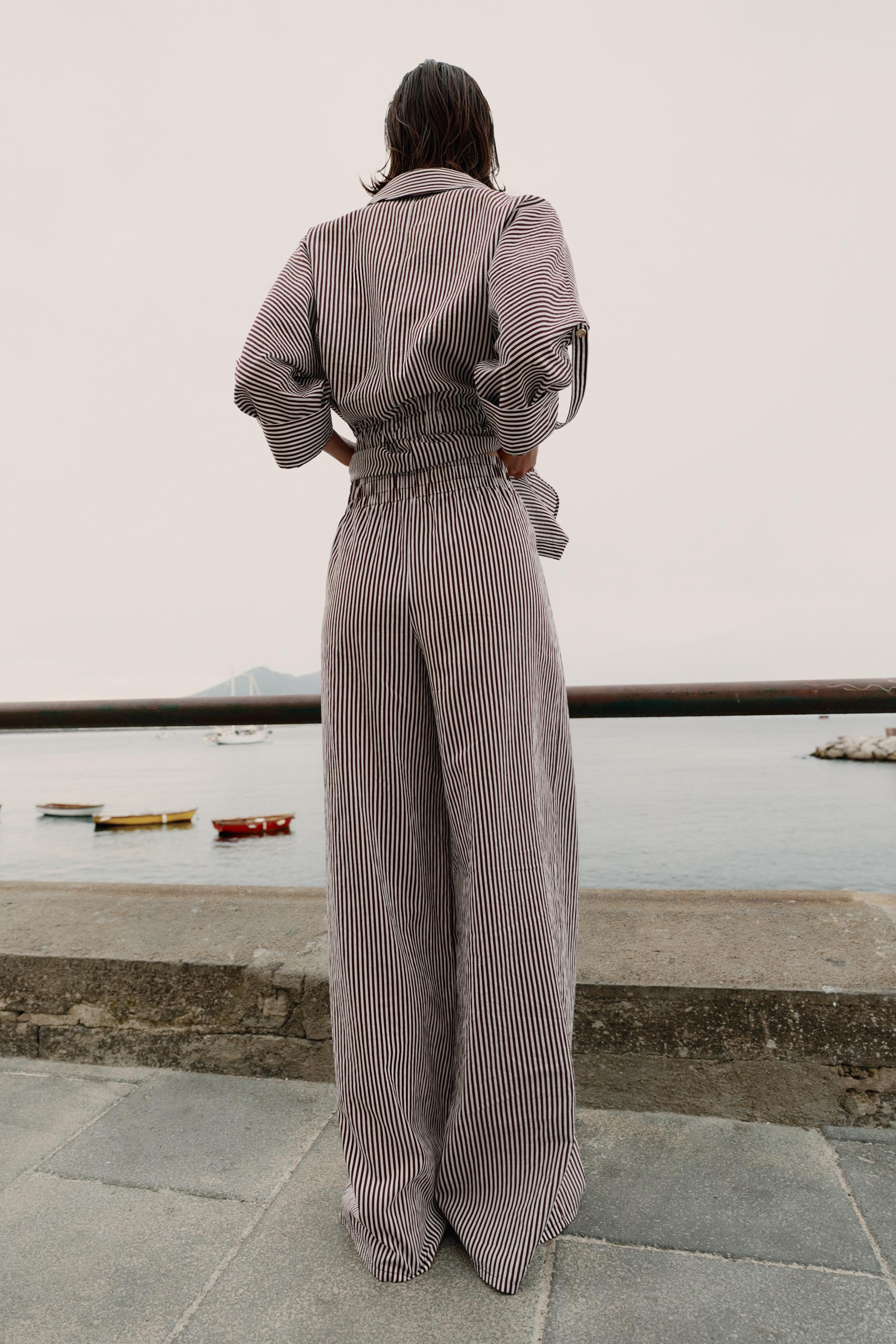 Zara Çizgili Geniş Paça Pantolon görsel 3