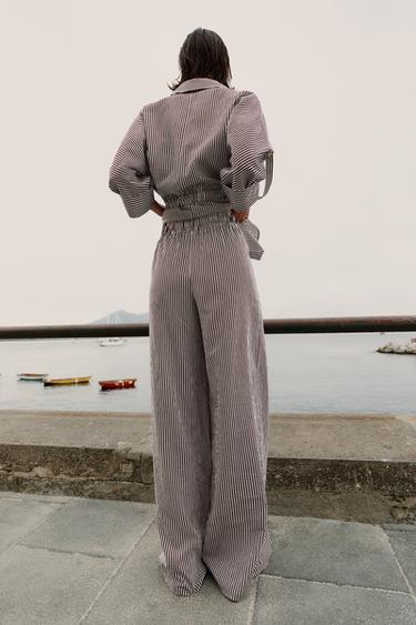 STRIPED WIDE-LEG TROUSERS - brown/white by Zara - Image 2