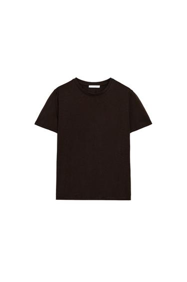 RUSTIC COTTON T-SHIRT - Chocolate by Zara