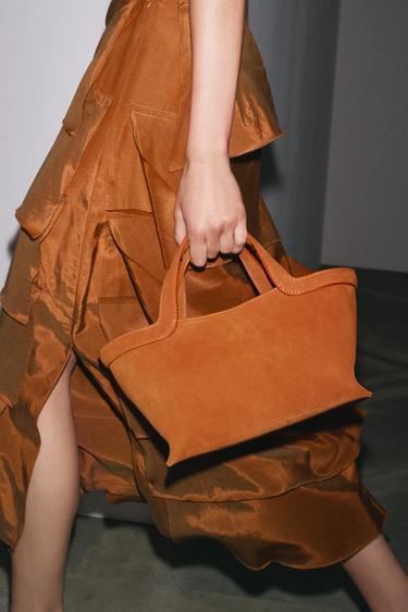 Zara MINI SUEDE TOPSTITCHED SHOPPER - Orange - Image 0