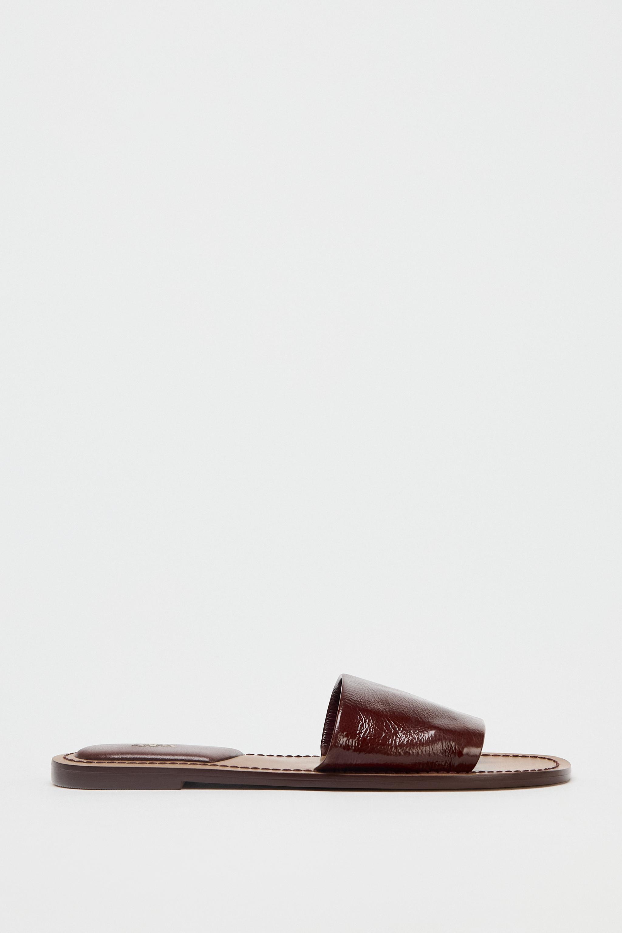 ZARA フラット レザー スライドサンダル 1604/510 ZARA】フラット レザー スライドサンダル 1604/510/025 (ZARA