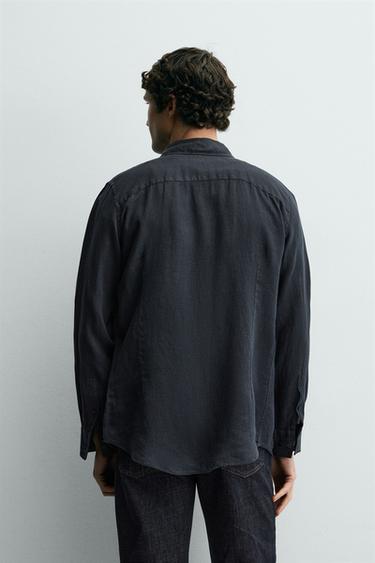 CHEMISE REGULAR FIT 100% LIN - Bleu marine de Zara - Image 2
