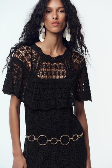 POINTELLE KNIT LONG DRESS WITH RUFFLE - Black by Zara - Image 2
