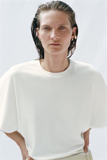 INTERLOCK SHORT SLEEVE T-SHIRT - Oyster-white by Zara