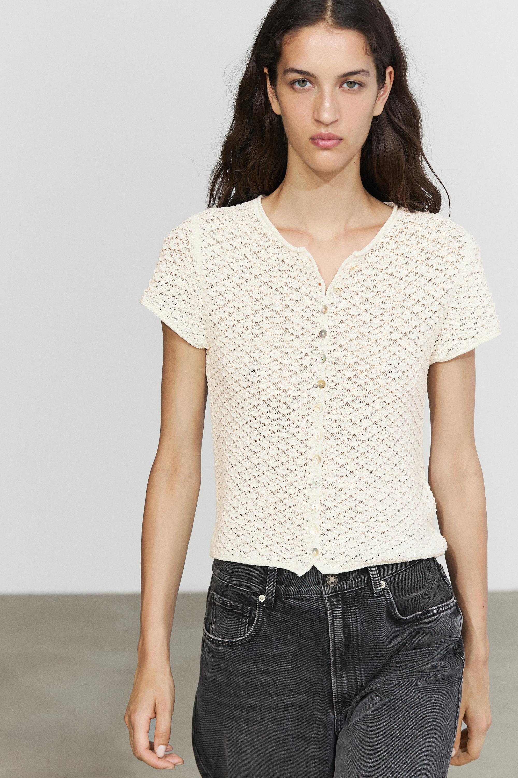 Crochet knit cardigan — Ecru