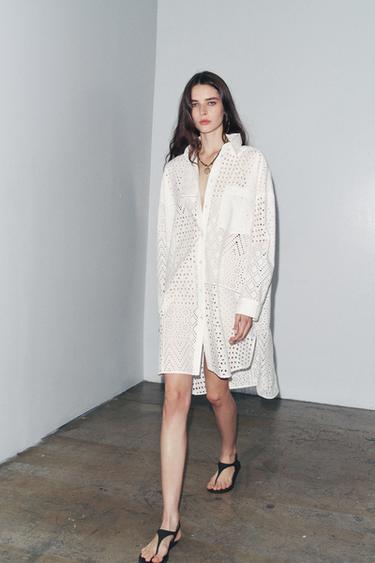 VESTIDO bordados perforados ZW COLLECTION - Blanco de Zara