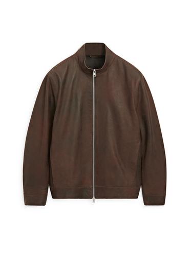 Zara Napped suede leather jacket - Dark brown