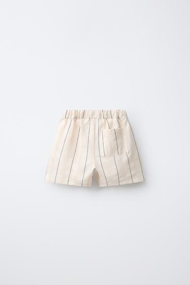 STRIPED TEXTURED BERMUDA SHORTS - Ecru by Zara - Image 1