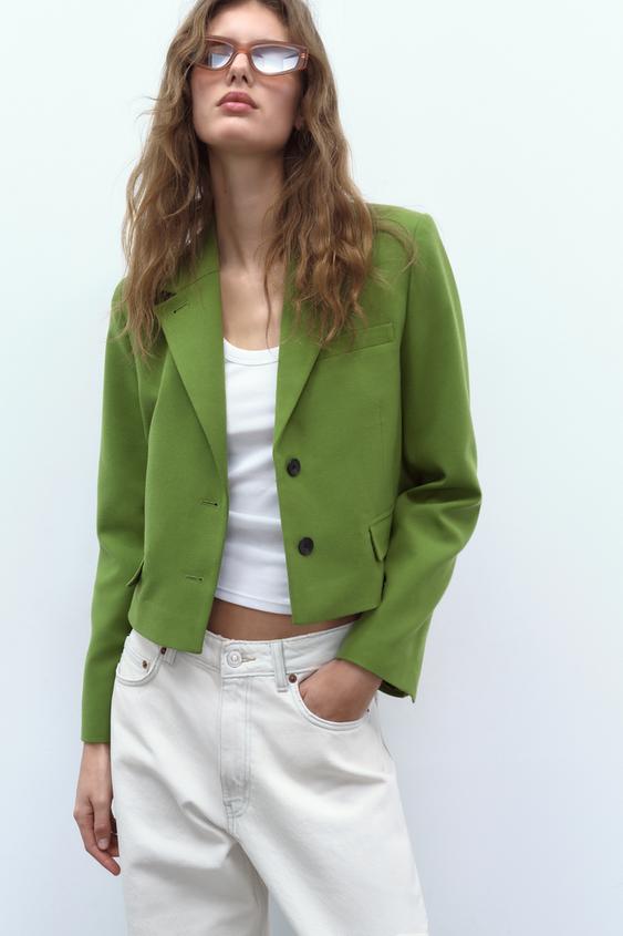 ZW COLLECTION STRAIGHT-FIT LEATHER BLAZER - Green