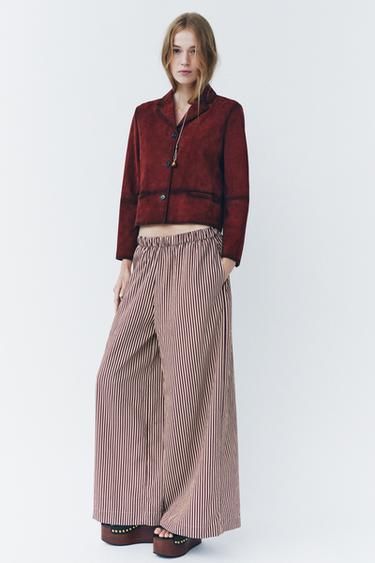 CELANA PANJANG LUWES MOTIF GARIS ZW COLLECTION - Ecru / Merah marun dari Zara