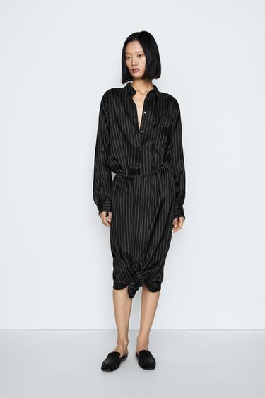Zara Striped midi skirt with gathered detail - STUDIO - Black - Image 0