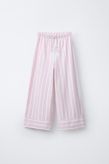 Zara STRIPED WIDE LEG PANTS - Light pink