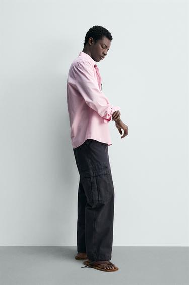 REGULAR FIT COTTON TWILL SHIRT - Pink by Zara - Image 3