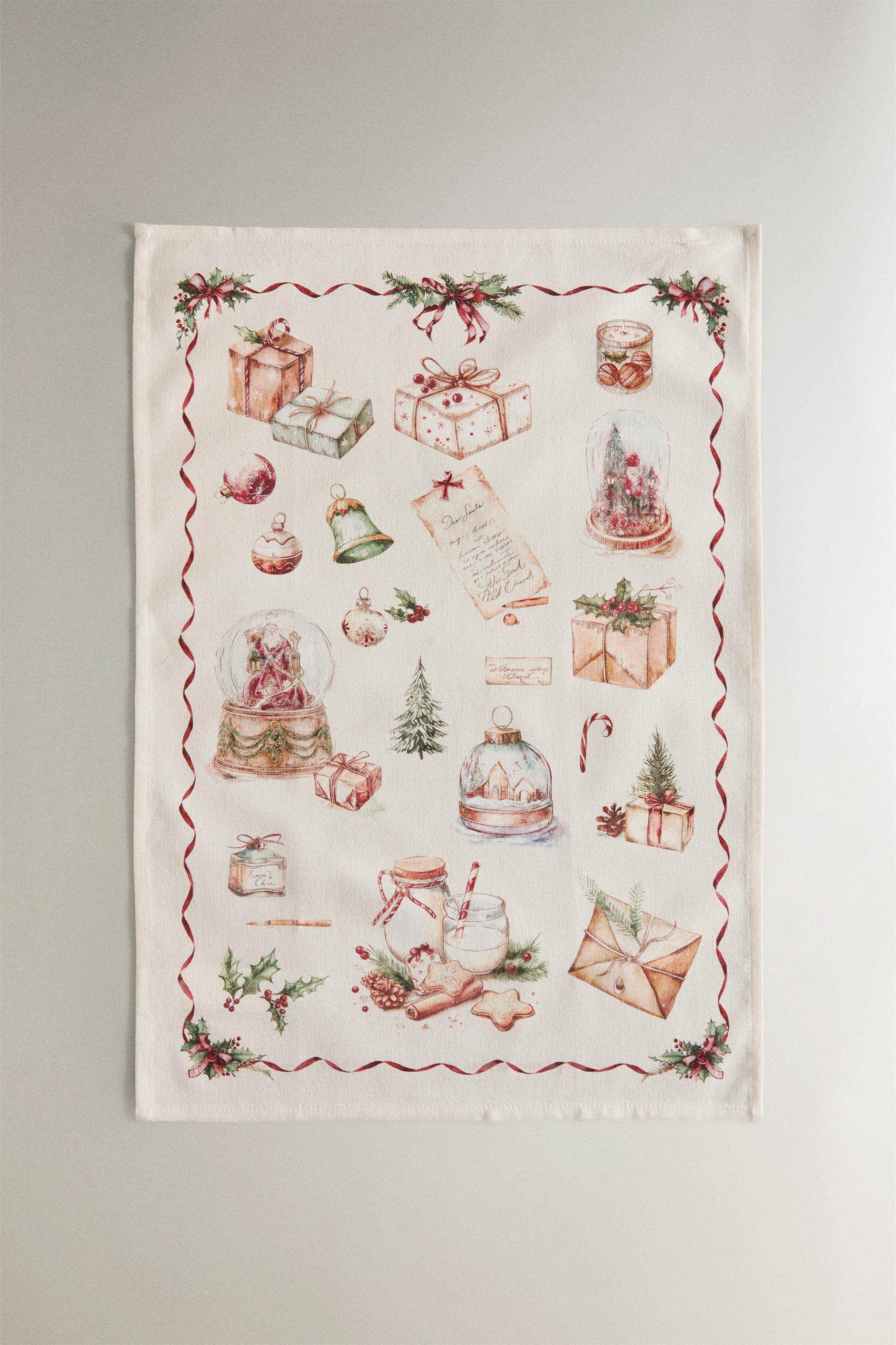 SET OF CHRISTMAS PRINT COTTON KITCHEN TOWELS (SET OF 2)