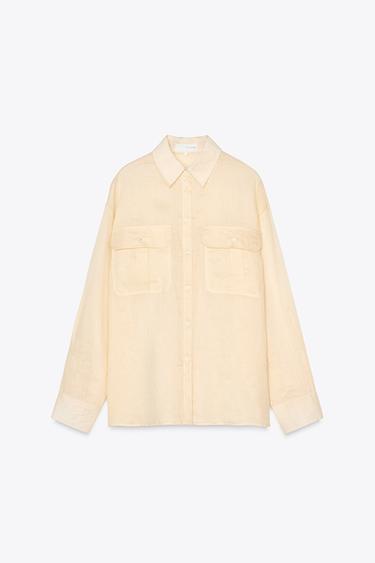 ZW COLLECTION 100% RAMIE SHIRT - Ecru by Zara - Image 4