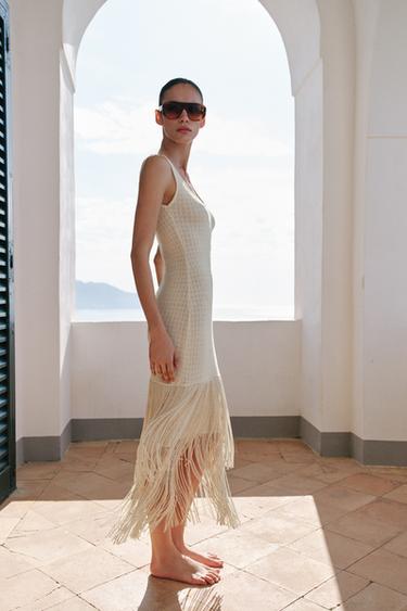 TEXTURED FRINGED DRESS - Ecru by Zara - Image 2