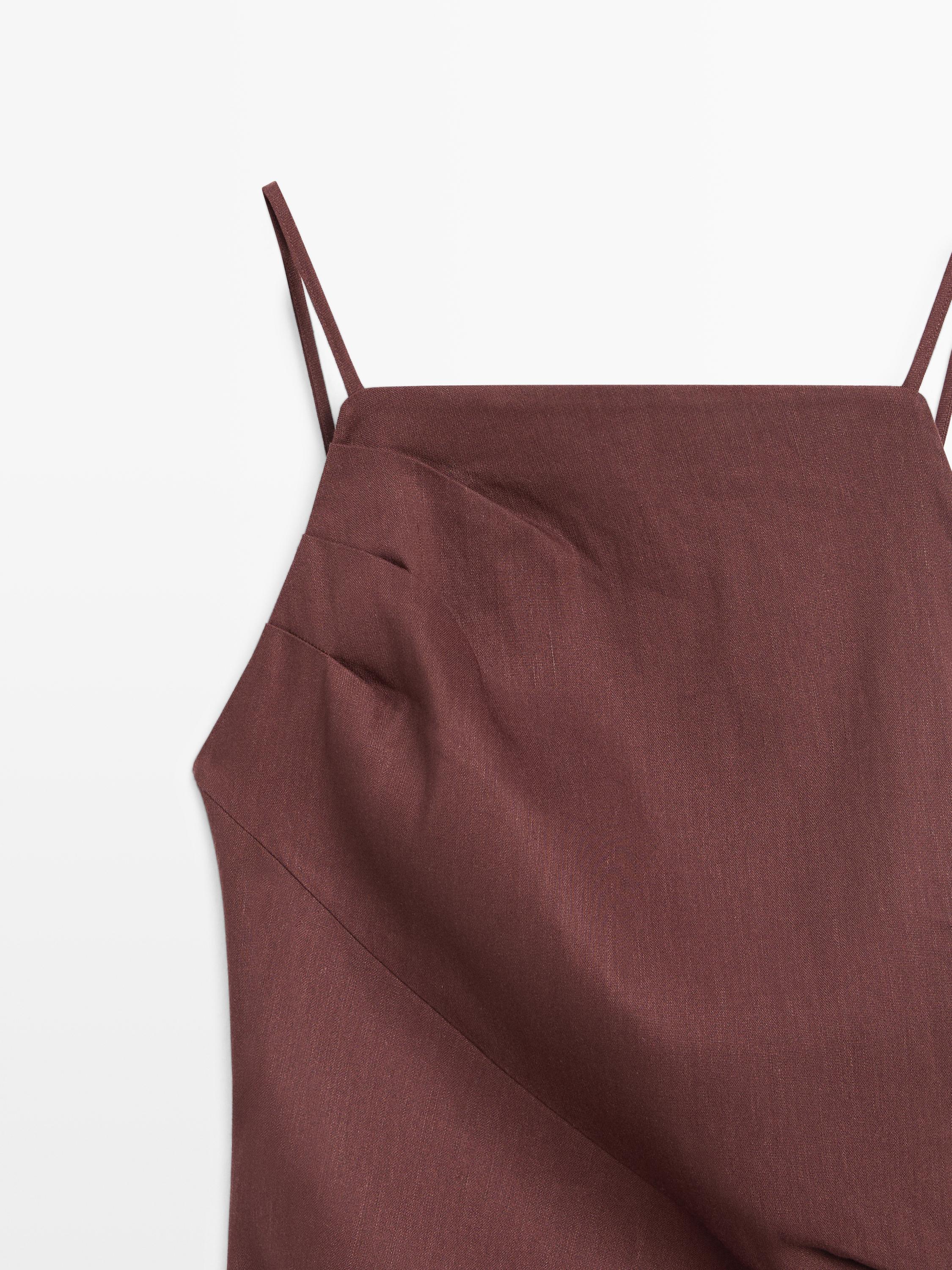 Strappy stretch linen blend midi dress