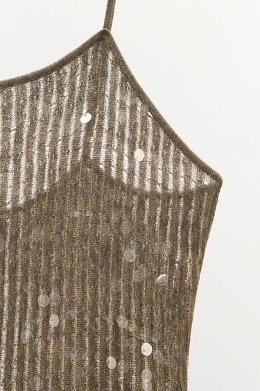 ROBE MI-LONGUE EN MAILLE À PAILLETTES - Doré de Zara - Image 5