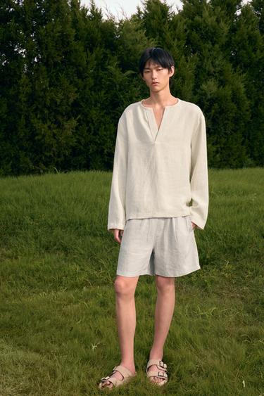 100% LINEN BERMUDA SHORTS - Beige by Zara