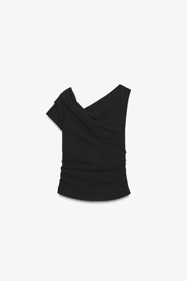 TOP ASYMÉTRIQUE À PLIS - Noir de Zara - Image 4