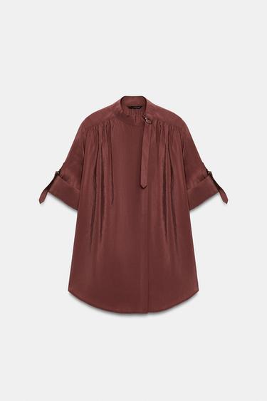 CHEMISE À MANCHES RETROUSSÉES - brique foncée de Zara - Image 5
