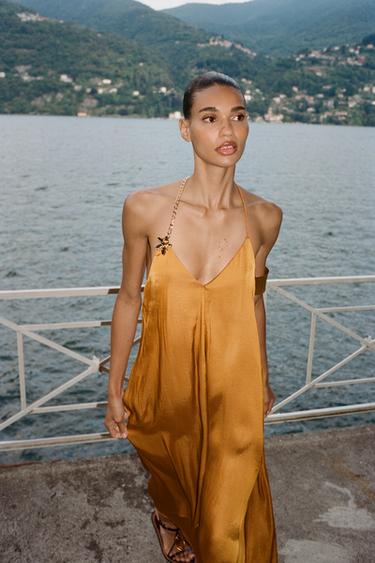 SATIN MIDI DRESS WITH DETAIL - Oranges by Zara - Image 1