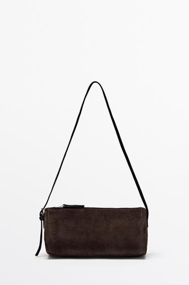 Bolso bandolera piel serraje - Chocolate de Zara - Imagen 0