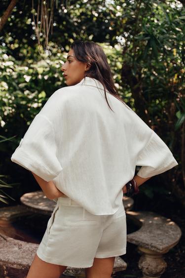CHEMISE MANCHES COURTES LARGES - Blanc cassé de Zara - Image 3