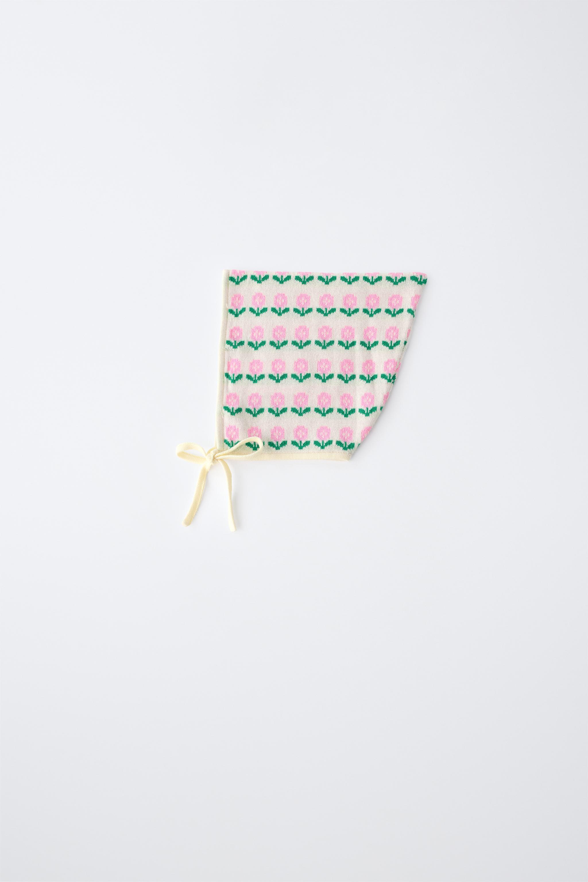 FLORAL JACQUARD KNIT BONNET — Ecru