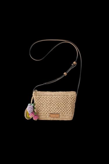 RAFFIA-EFFECT CROSSBODY BAG WITH CHARM - Ecru White by Zara - Image 0