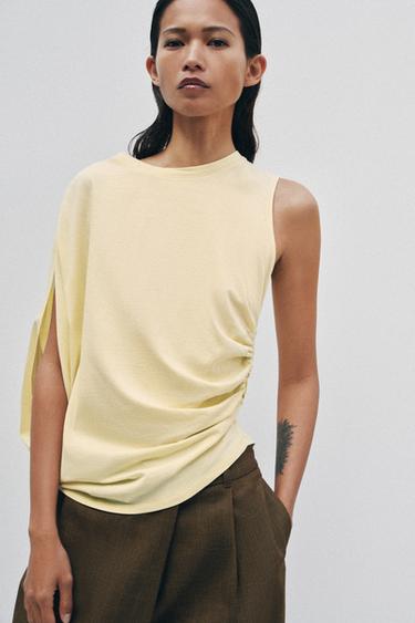ASYMMETRIC DRAPED TOP - Yellow by Zara - Image 4